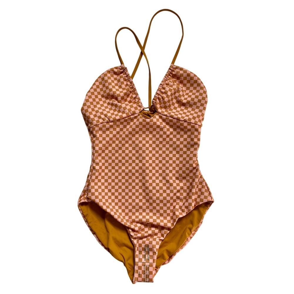The Great Reversible Keyhole One Piece Swim Suit Small Checkered Sun Blush Pink